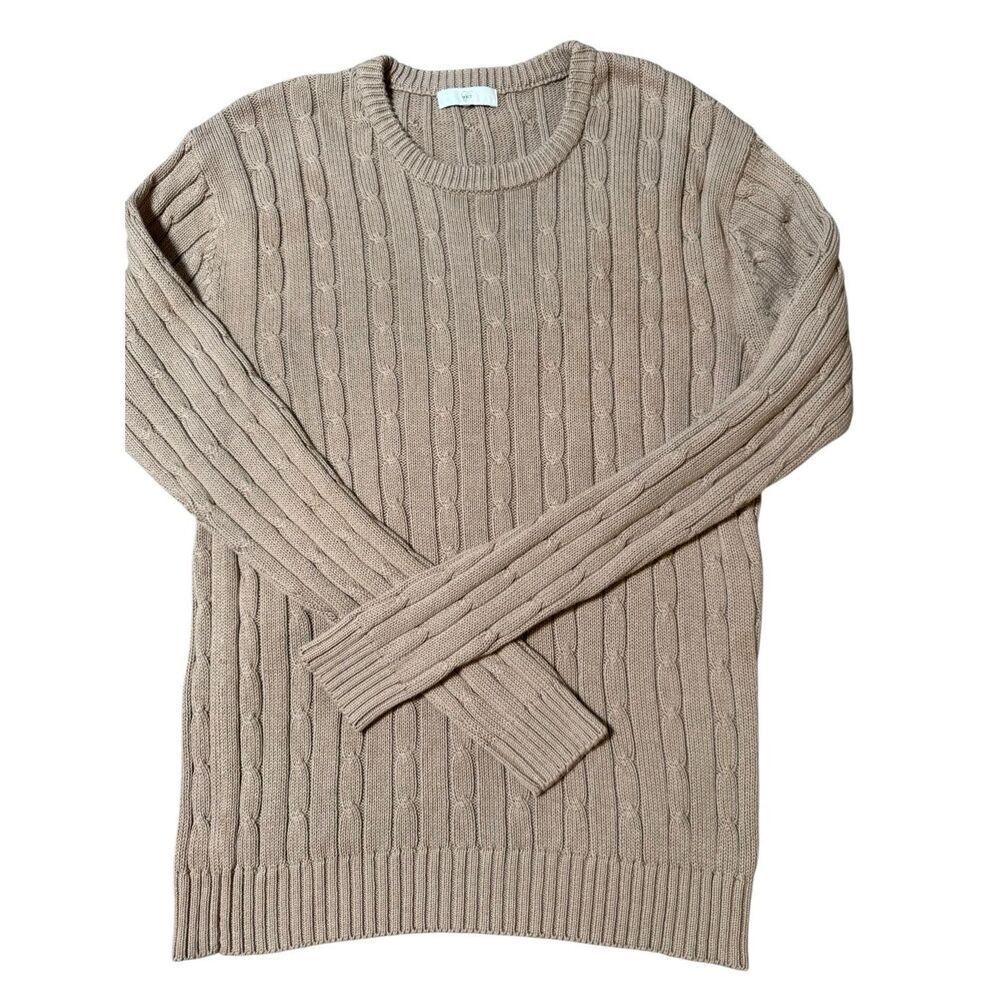 Net Men's beige cable knit crewneck sweater L